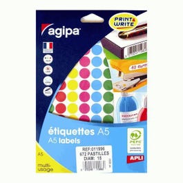 Etiquettes adhésives couleurs assorties diam.15mm par 672 Etiquettes adhésives couleurs assorties diam.15mm par 672
