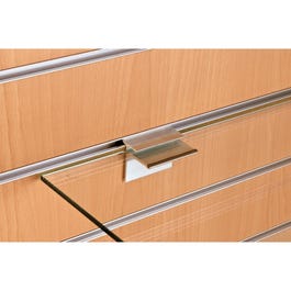 Console pince pour tablettes verre 6mm sur fond rainuré - par 2 Console pince pour tablettes verre 6mm sur fond rainuré - par 2