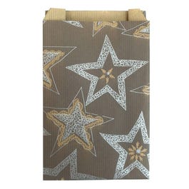 Pochettes cadeaux kraft vergé chocolat avec étoiles argent 12x4,5x20cm - par 50 Pochettes cadeaux kraft vergé chocolat avec étoiles argent 12x4,5x20cm - par 50