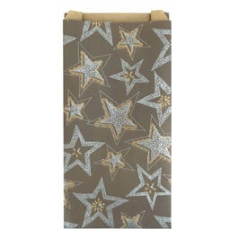 Pochettes cadeaux kraft vergé chocolat avec étoiles argent 17,5x6x35cm - par 50 Pochettes cadeaux kraft vergé chocolat avec étoiles argent 17,5x6x35cm - par 50
