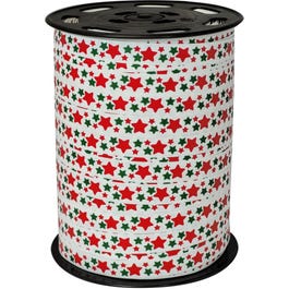 Bolduc papier Rubens blanc étoiles vertes et rouges en 10mmx225m Bolduc papier Rubens blanc étoiles vertes et rouges en 10mmx225m
