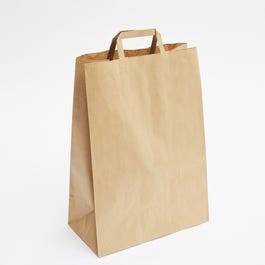 Sac kraft lisse poignées plates brun 32x17x45cm - par 50 Sac kraft lisse poignées plates brun 32x17x45cm - par 50