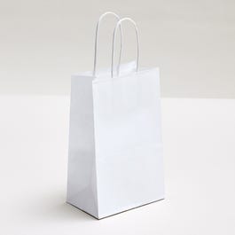 Sac kraft poignées torsadées blanc 14x8.5x21.5 cm - par 50 Sac kraft poignées torsadées blanc 14x8.5x21.5 cm - par 50