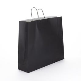 Sac kraft noir poignées torsadées coton 54x16x43 cm - par 25 Sac kraft noir poignées torsadées coton 54x16x43 cm - par 25