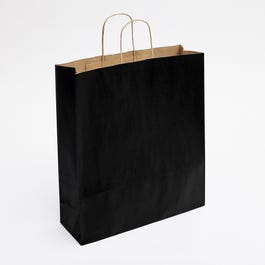 Sac kraft lisse noir poignées torsadées 36x12x41cm - par 50 Sac kraft lisse noir poignées torsadées 36x12x41cm - par 50