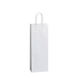 Sac bouteille kraft blanc poignées torsadées 14x8,5x39cm - par 50 Sac bouteille kraft blanc poignées torsadées 14x8,5x39cm - par 50