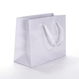 Sac Luxe pelliculé blanc 14x6x11cm - par 12 Sac Luxe pelliculé blanc 14x6x11cm - par 12