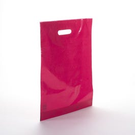 Sac plastique poignées découpées fuchsia 35x45+4cm - par 100 Sac plastique poignées découpées fuchsia 35x45+4cm - par 100