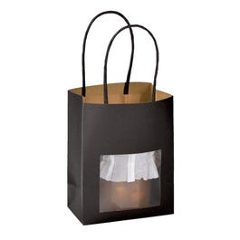 Sac kraft lisse noir à fenêtre poignées torsadées 11,4+6,5x14,7cm - par 25 Sac kraft lisse noir à fenêtre poignées torsadées 11,4+6,5x14,7cm - par 25