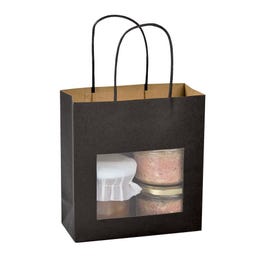 Sac kraft lisse noir à fenêtre poignées torsadées 18+8x19cm - par 12 Sac kraft lisse noir à fenêtre poignées torsadées 18+8x19cm - par 12