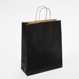 Sac kraft vergé noir poignées torsadées 24x10x31cm - par 50 Sac kraft vergé noir poignées torsadées 24x10x31cm - par 50