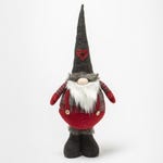 Gnome boule en tissu rouge et gris H 62 cm