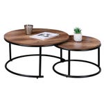 Tables basses en bois et métal Ø57x35cm + Ø77x40cm