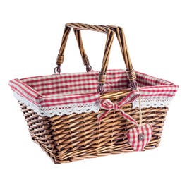 Panier rectangle osier avec tissu vichy rouge et anses mobiles 34x26x28cm Panier rectangle osier avec tissu vichy rouge et anses mobiles 34x26x28cm